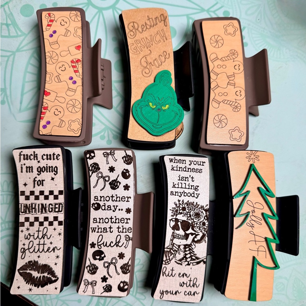Hand crafted customizable wood hair clips, buyers choice of 1 - Picture 2 of 14